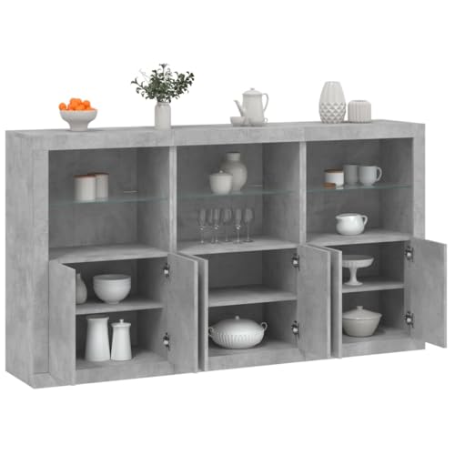 Pangshiyuan Sideboard mit RGB-LED-Beleuchtung, Holzwerkstoff, Moderner Stil, Stauraum, USB-Anschluss, Für Wohnzimmer, Flur, Betongrau, 162x37x100 cm Pangshiyuan Sideboard mit RGB-LED-Beleuchtung, Holzwerkstoff, Moderner Stil, Stauraum, USB-Anschluss, Für Wohnzimmer, Flur, Betongrau, 162x37x100 cm von Pangshiyuan