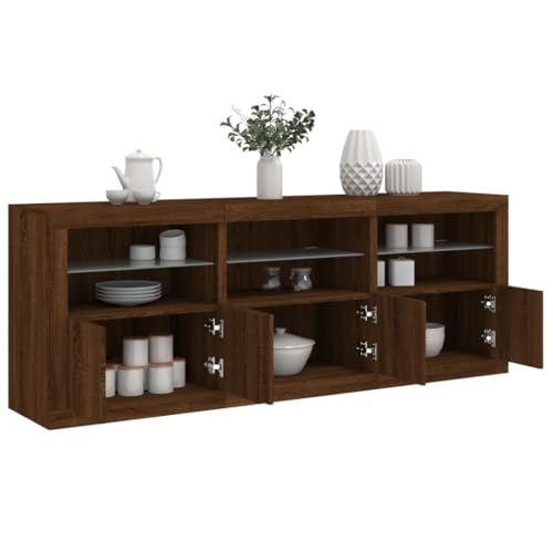 Pangshiyuan Sideboard mit RGB-LED-Beleuchtung, Holzwerkstoff, Modernes Design, Stauraum, USB-Anschluss, Für Wohnzimmer, Flur, Braun Eichen-Optik, 162x37x67 cm Pangshiyuan Sideboard mit RGB-LED-Beleuchtung, Holzwerkstoff, Modernes Design, Stauraum, USB-Anschluss, Für Wohnzimmer, Flur, Braun Eichen-Optik, 162x37x67 cm von Pangshiyuan