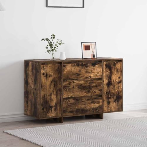 Pangshiyuan Sideboard mit Schubladen und Türen, Holzwerkstoff in Räuchereiche-Optik, Modernes Aufbewahrungsmöbel für Wohnzimmer oder Esszimmer, 120W x 41D x 75H cm von Pangshiyuan