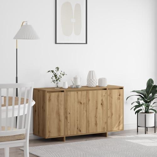 Pangshiyuan Sideboard with Engineered Wood, Textured Artisan Oak Finish, 3 Doors, Storage Space, Dining Room, Brown, 135 x 40.5 x 75 cm von Pangshiyuan