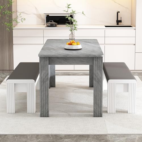 Pangshiyuan Sitzbank Set (2er Set), Polsterbank mit Kunstleder-Sitzkissen, Schuhwechselhocker, Modernes Design, Elegante Sitzgelegenheit für Wohnzimmer, Schlafzimmer, Flur, Creme + Braun von Pangshiyuan