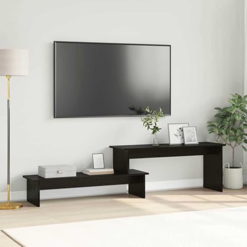 Pangshiyuan TV-Schrank aus Holzwerkstoff, schlankes Design mit Regalen, Moderne Schwarze Eiche Optik, für Wohnzimmer und Entertainmentbereich, 180W x 30D x 43H cm von Pangshiyuan