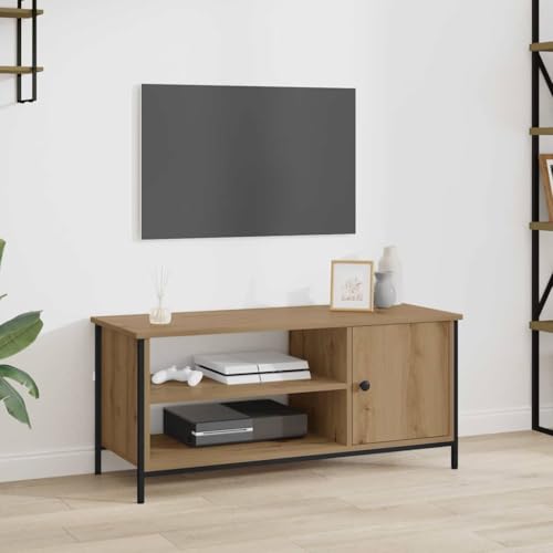 Pangshiyuan TV-Schrank aus Holzwerkstoff in Eiche-Optik, modernes Design mit geräumigen Regalen, Medienregal, TV-Board, Wohnzimmerschrank, 100W x 40D x 45H cm von Pangshiyuan
