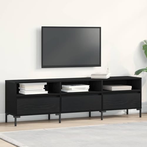 Pangshiyuan TV-Schrank aus Holzwerkstoff in Schwarz-Eiche, Moderner Medientisch mit Schubladen & Türen, Stauraum für Fernseher & Zubehör, Wohnzimmer TV-Möbel, 150W x 30D x 44.5H cm von Pangshiyuan