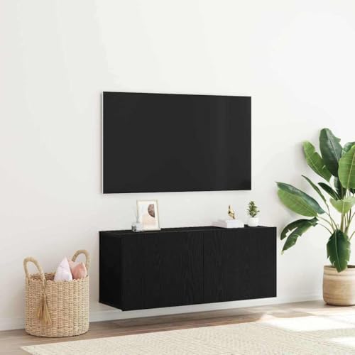 Pangshiyuan TV-Schrank aus Holzwerkstoff in Schwarz-Eiche, Moderner TV-Stand mit 2 Fächern, Stauraum für Fernseher und Medien, Wohnzimmer Möbel, 100W x 30D x 41H cm von Pangshiyuan