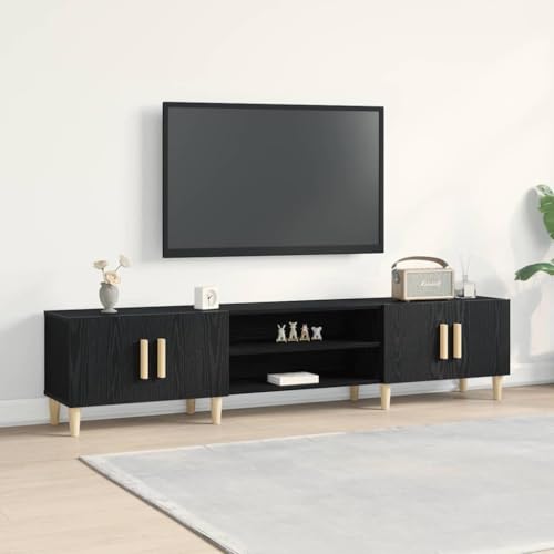 Pangshiyuan TV-Schrank aus Holzwerkstoff mit 4 Türen und Regal, Schwarze Eiche Optik, schlankes Design, Medienkonsole für Wohnzimmer, 180W x 31.5D x 40H cm von Pangshiyuan