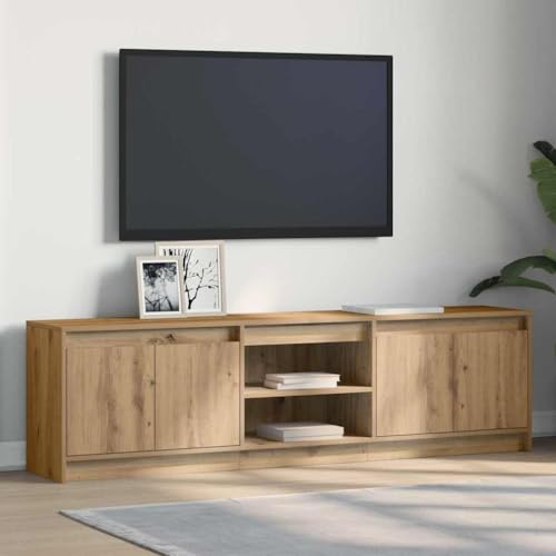 Pangshiyuan TV-Schrank aus Holzwerkstoff mit LED-Beleuchtung und geräumigen Fächern, Moderner Mediaschrank für Wohnzimmer mit flächenbündigen Türen, Braun, 180W x 50D x 34H cm Pangshiyuan TV-Schrank aus Holzwerkstoff mit LED-Beleuchtung und geräumigen Fächern, Moderner Mediaschrank für Wohnzimmer mit flächenbündigen Türen, Braun, 180W x 50D x 34H cm von Pangshiyuan