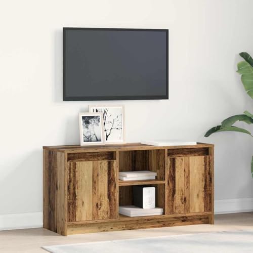Pangshiyuan TV-Schrank aus Holzwerkstoff mit LED-Beleuchtung und geräumigen Fächern, moderner Medientisch für Wohnzimmer mit Kantengriffen, braun, 100W x 34D x 50H cm von Pangshiyuan