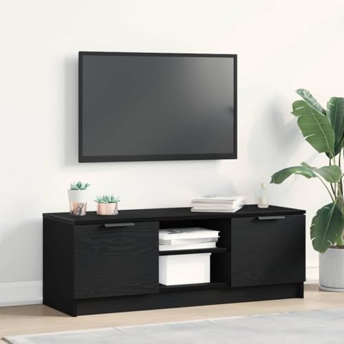 Pangshiyuan TV-Schrank aus Holzwerkstoff mit flächenbündigen Türen, geräumigen Regalen und modernem Design, ideal für Wohnzimmer, Schlafzimmer oder Home-Office, Schwarz, 102W x 35D x 36.5H cm von Pangshiyuan