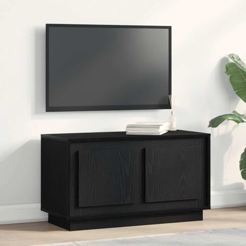 Pangshiyuan TV-Schrank mit 2 Türen, Holzwerkstoff in schwarzer Eiche, schlankes Lowboard für Wohnzimmer, modernes Mediamöbel mit Stauraum, 80W x 35D x 45H cm von Pangshiyuan