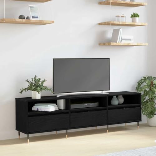 Pangshiyuan TV-Schrank mit 3 Türen, Holzwerkstoff in schwarzer Eiche, rustikales Design mit offenen Fächern, viel Stauraum für Wohnzimmer, Entertainment, 150W x 30D x 44.5H cm von Pangshiyuan