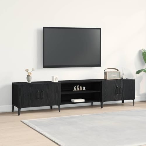 Pangshiyuan TV-Schrank mit 4 Türen und Regal, Holzwerkstoff in Schwarze Eiche, Modernes Lowboard mit Stauraum für Wohnzimmer, Schlankes Design, 180W x 40D x 31.5H cm von Pangshiyuan