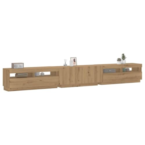 Pangshiyuan TV-Schrank mit LED-Beleuchtung, Holzwerkstoff in Artisan-Eiche Optik, RGB Farbwechsel, Moderner Medientisch mit Stauraum für Wohnzimmer, 300W x 35D x 40H cm von Pangshiyuan