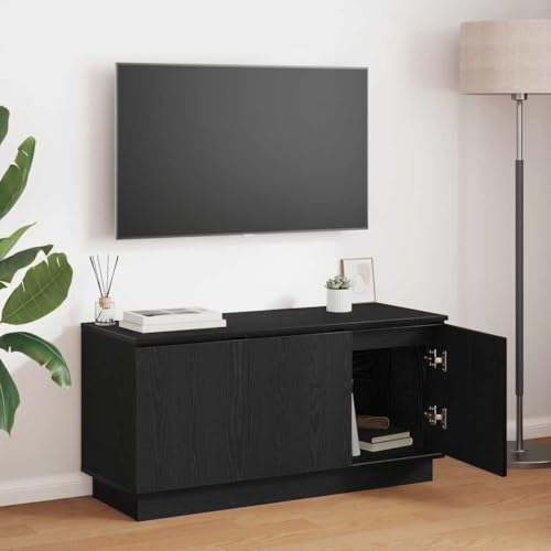 Pangshiyuan TV-Schrank mit LED-Beleuchtung und 2 Türen, Holzwerkstoff in Schwarze Eiche, Moderner Medientisch für Wohnzimmer, 100W x 38D x 49H cm von Pangshiyuan