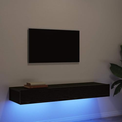 Pangshiyuan TV-Schrank mit LED-Beleuchtung und RGB-Effekt, 2 Stück Set im Design Schwarze Eiche, Moderner TV-Ständer mit Stauraum für Wohnzimmer, Schlafzimmer, 60W x 35D x 15.5H cm Pangshiyuan TV-Schrank mit LED-Beleuchtung und RGB-Effekt, 2 Stück Set im Design Schwarze Eiche, Moderner TV-Ständer mit Stauraum für Wohnzimmer, Schlafzimmer, 60W x 35D x 15.5H cm von Pangshiyuan