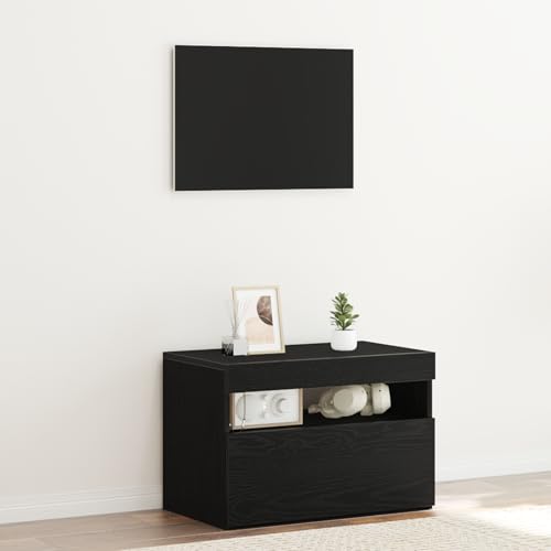 Pangshiyuan TV-Schrank mit LED-Lichtern, Schwarz Eiche, Holzwerkstoff, 60x35x40cm, Wohnbereich von Pangshiyuan