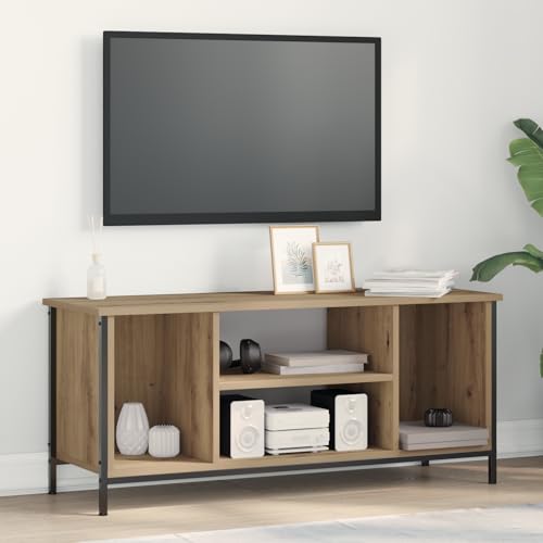Pangshiyuan TV-Ständer aus Eichenholz mit MDF, Matte Schwarze Oberfläche, 2 Regale, für Wohnzimmer, Braun, 102 x 35 x 45cm Pangshiyuan TV-Ständer aus Eichenholz mit MDF, Matte Schwarze Oberfläche, 2 Regale, für Wohnzimmer, Braun, 102 x 35 x 45cm von Pangshiyuan