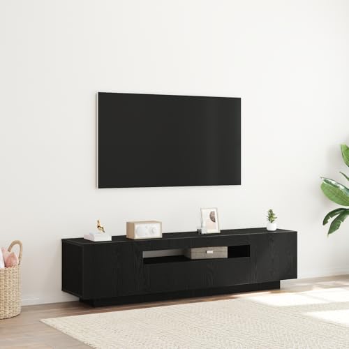 Pangshiyuan TV Stand with LED Lights, Engineered Wood, Black Oak Finish, Storage, Cable Management, Living Room, 160x35x40cm von Pangshiyuan