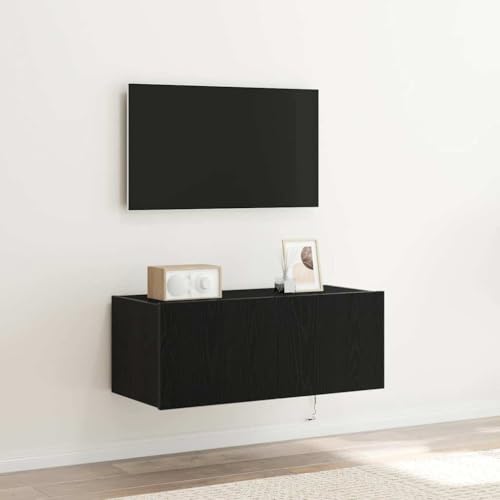 Pangshiyuan TV-Wandregal mit LED-Beleuchtung, Holzwerkstoff in Schwarzeiche-Optik, Rustikales Design mit 2 Türen, Platzsparendes Wandmontage-Regal für Wohnzimmer, 80W x 35D x 31H cm Pangshiyuan TV-Wandregal mit LED-Beleuchtung, Holzwerkstoff in Schwarzeiche-Optik, Rustikales Design mit 2 Türen, Platzsparendes Wandmontage-Regal für Wohnzimmer, 80W x 35D x 31H cm von Pangshiyuan