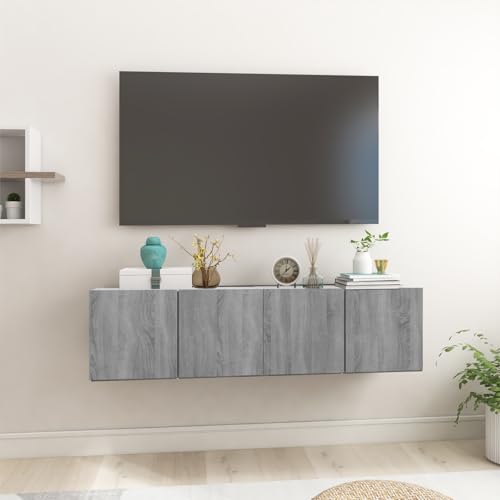 Pangshiyuan TV-Wandschrank Grau Sonoma, Holzwerkstoff, 2 Fächer, Minimalistisches Design, Wandmontage, 60x30x30cm, 2er Set von Pangshiyuan