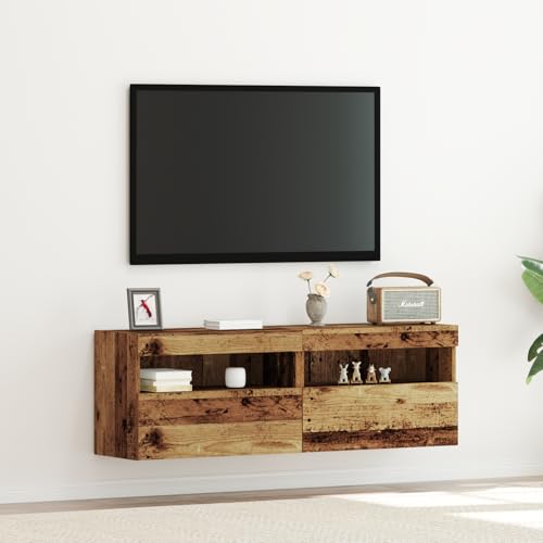 Pangshiyuan TV-Wandschrank mit LED-Beleuchtung, Altholz, 60x30x40cm, Schiebetüren, Rustikales Design, Kompakte Größe für Wohnzimmer von Pangshiyuan