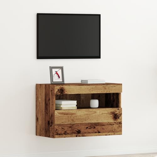 Pangshiyuan TV-Wandschrank mit LED-Beleuchtung, Altholz, 60x30x40cm, Verstellbares Regal, Rustikales Design, Wohnzimmer Möbel von Pangshiyuan
