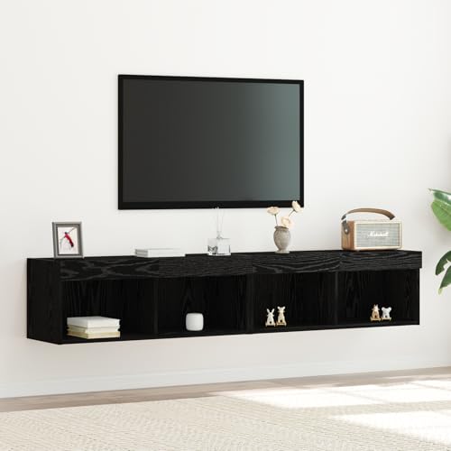Pangshiyuan TV-Wandschrank mit LED-Beleuchtung, Schwarz Eiche, 80x30x30cm, Modular Design, 2 Regale, Mattem Finish, Kompakte Größe für Wohnzimmer Pangshiyuan TV-Wandschrank mit LED-Beleuchtung, Schwarz Eiche, 80x30x30cm, Modular Design, 2 Regale, Mattem Finish, Kompakte Größe für Wohnzimmer von Pangshiyuan