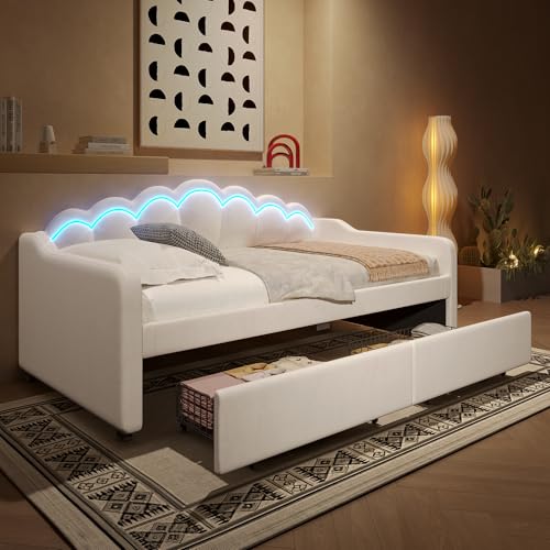 Pangshiyuan Tagesbett mit Schubladen, Schlafsofa, Einzelbett, Samt, Farbwechselbare LED-Streifen, 90x200cm, Beige Pangshiyuan Tagesbett mit Schubladen, Schlafsofa, Einzelbett, Samt, Farbwechselbare LED-Streifen, 90x200cm, Beige von Pangshiyuan