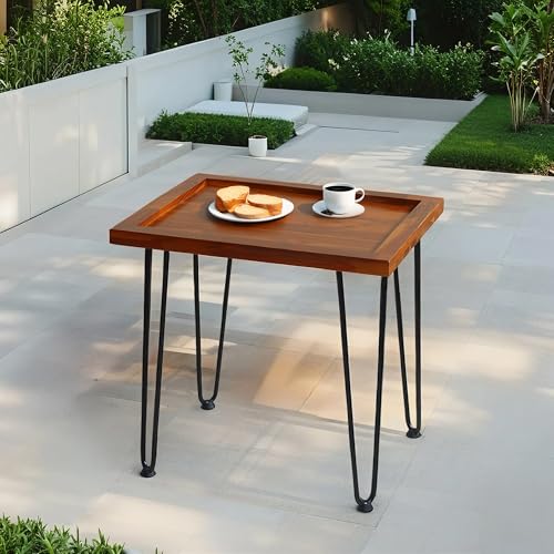 Pangshiyuan Teetisch aus Mahagoni mit Blattmuster, Couchtisch mit Eisenfüßen, für Wohnzimmer, Sofa, Garten, 55.7x44.7x52.9 cm, Massivholz, Natur von Pangshiyuan