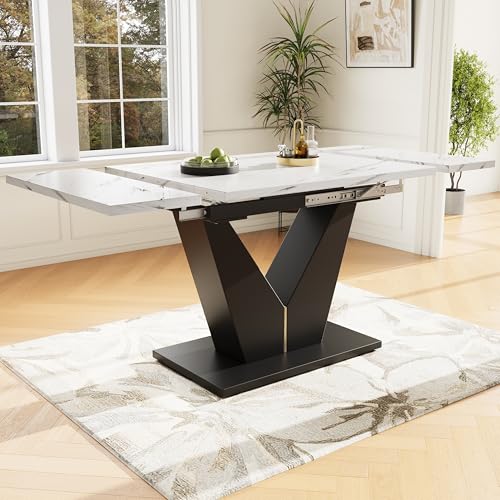 Pangshiyuan Teleskop-Esstisch mit Ausziehbarer Tischplatte, Weiße MDF-Oberfläche, Flexibles Design mit V-förmigen Stützbeinen, Platzsparend für Homeoffice und Wohnzimmer, 99-159x75cm Pangshiyuan Teleskop-Esstisch mit Ausziehbarer Tischplatte, Weiße MDF-Oberfläche, Flexibles Design mit V-förmigen Stützbeinen, Platzsparend für Homeoffice und Wohnzimmer, 99-159x75cm von Pangshiyuan