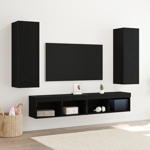 Pangshiyuan Wand-TV-Schrank Set, Holzwerkstoff, Wandmontage, 6 Fächer, Schwarz Eiche, für Wohnzimmer, 30.5x30x90cm, 2er Set Pangshiyuan Wand-TV-Schrank Set, Holzwerkstoff, Wandmontage, 6 Fächer, Schwarz Eiche, für Wohnzimmer, 30.5x30x90cm, 2er Set von Pangshiyuan