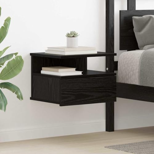 Pangshiyuan Wandmontierter Nachttisch aus Holzwerkstoff, Modernes Design mit Stauraum, Schwebende Kommode, Schlafzimmer Sideboard, Schwarz Eiche, 40W x 31D x 27H cm von Pangshiyuan