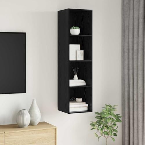 Pangshiyuan Wandmontierter TV-Schrank aus Holzwerkstoff, Modernes Design mit Texturierter Oberfläche, Stauraum für Unterhaltungselektronik und Deko, Schwarze Eiche, 37W x 37D x 142.5H cm von Pangshiyuan