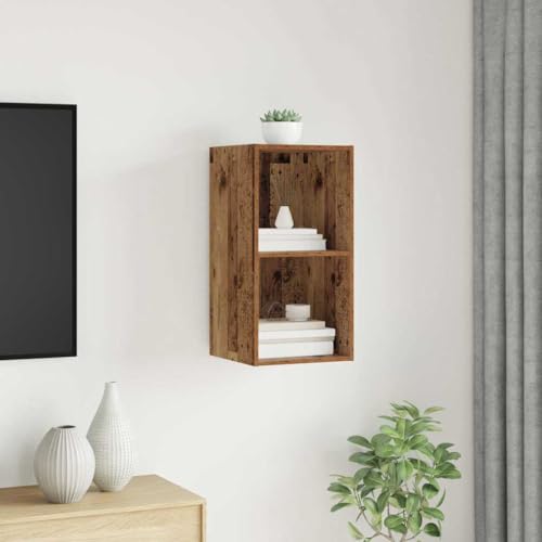 Pangshiyuan Wandmontierter TV-Schrank aus Holzwerkstoff im Altholz-Look, schwebendes Design mit Regalen, platzsparend für Wohnzimmer, Schlafzimmer, 37W x 37D x 72H cm von Pangshiyuan