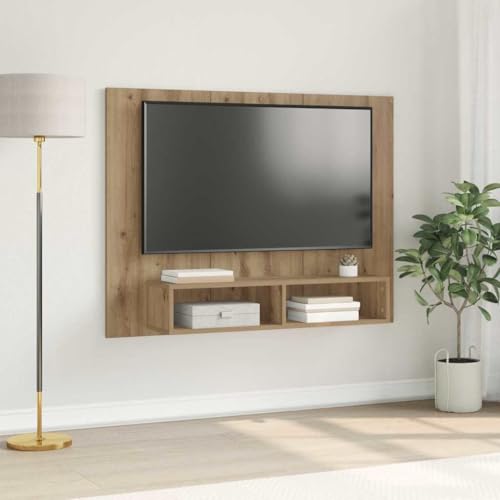 Pangshiyuan Wandmontierter TV-Schrank mit Regal und Stauraum, Holzwerkstoff Eiche rustikal, Wandboard für Wohnzimmer, Moderner Mediaschrank, 120W x 23.5D x 90H cm von Pangshiyuan