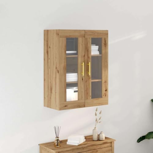 Pangshiyuan Wandschrank Modern mit Glasfronten und Goldgriffen, Aufbewahrungsschrank Wandmontiert, Wohnzimmer Schrank Minimalistisch, Eiche Optik, 69.5W x 34D x 90H cm Pangshiyuan Wandschrank Modern mit Glasfronten und Goldgriffen, Aufbewahrungsschrank Wandmontiert, Wohnzimmer Schrank Minimalistisch, Eiche Optik, 69.5W x 34D x 90H cm von Pangshiyuan