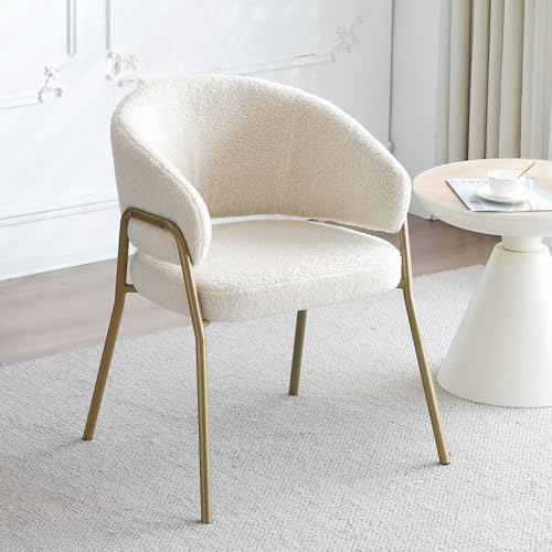 Pangshiyuan Weißer Esszimmerstuhl mit Goldenen Beinen, Lamm Samt Spraygold, Modernes Design, Komfortable Sitzpolster, Esszimmerstuhl für Wohnzimmer und Büro, 2 Stühle von Pangshiyuan