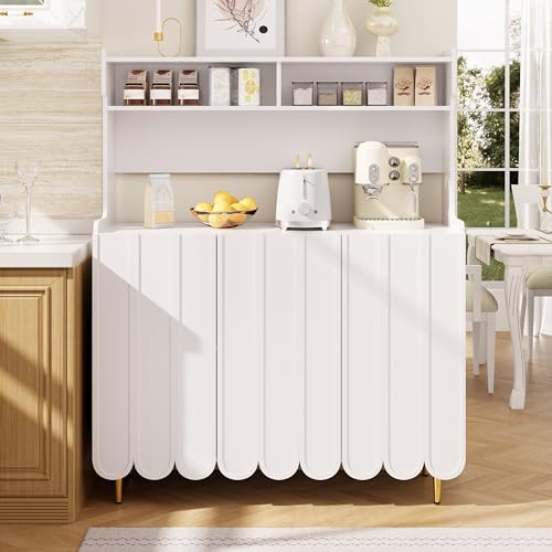 Pangshiyuan Weißes Sideboard (120 x 40 x 151 cm), modernes Design mit offenem Ablageregal, goldene Akzente, ideal für Esszimmer oder Küche von Pangshiyuan