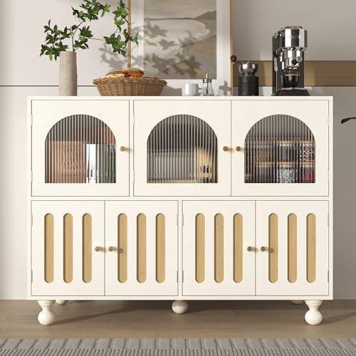 Pangshiyuan Weißes Sideboard (120 x 40 x 90 cm) mit Changhong-Glastür, einzigartigem Klaviertastendesign und goldenen Füßen, modernes Sideboard für Esszimmer und Wohnzimmer von Pangshiyuan