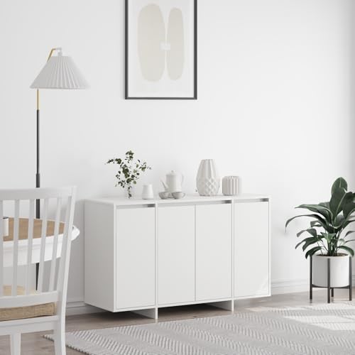 Pangshiyuan White Sideboard with Engineered Wood, Matte Finish, 4 Doors, Storage, Adjustable Shelves, Dining Room, 120 x 40.5 x 75 cm von Pangshiyuan