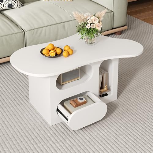 Pangshiyuan Wolkenförmiger Couchtisch mit Schubladen, Offene Ablagefächer, Moderne Tischplatte, Weiß, 97x45x43.5cm Pangshiyuan Wolkenförmiger Couchtisch mit Schubladen, Offene Ablagefächer, Moderne Tischplatte, Weiß, 97x45x43.5cm von Pangshiyuan