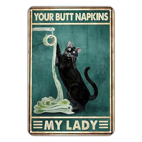 Panguru Lustiges Metallschild mit schwarzer Katze, Aufschrift "Your Butt Napkins My Lady" – Vintage-Blechschild für Zuhause, Badezimmer, Dekoration, 20,3 x 30,5 cm Panguru Lustiges Metallschild mit schwarzer Katze, Aufschrift "Your Butt Napkins My Lady" – Vintage-Blechschild für Zuhause, Badezimmer, Dekoration, 20,3 x 30,5 cm von Panguru