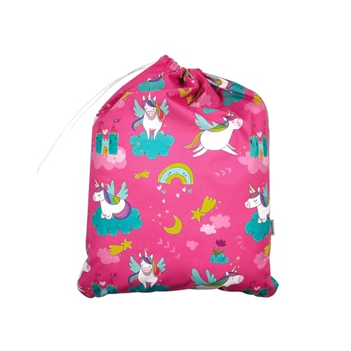 Panini Tessuti Kindergarten Beutel für Jungen und Mädchen Kleidung Schlafsack Wechsel Kindergarten Beutel 100% Baumwolle 46 x 60 cm (Kindergarten 46 x 60 cm, Einhörner und Regenbogen) von Panini Tessuti