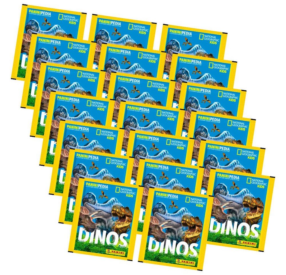 Panini Sticker PaniniPedia Dinos Sticker - Dinosaurier Sammelsticker (2023) - 20, (Set), PaniniPedia Dinos Sticker - 20 Tüten Sammelsticker von Panini