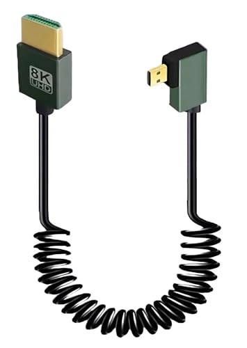 HDMI 2.1 auf Micro HDMI 90 Grad Einziehbares Spiral Verlängerungskabel | 8K Ultra Hohe Geschwindigkeit ​​| Für Atomos Ninja V Recorder, Feelworld Displays, Sony A7iv, Z CAM E2, Sony FS5, FS7, A7S3 von Panlouting