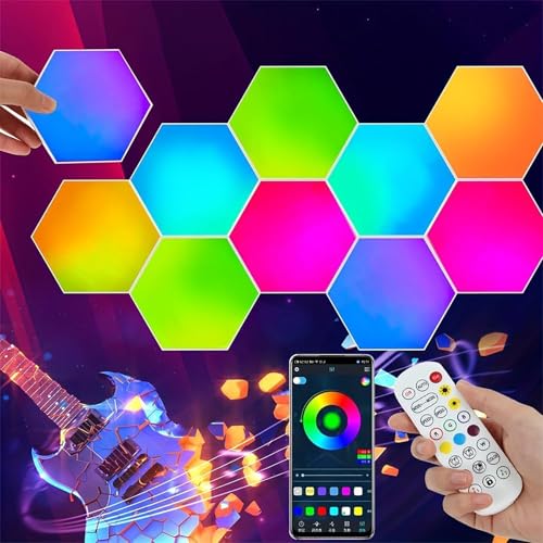 10pcs Hexagon Led Panel, Sechseck Gaming Wandleuchte, RGB Smart LED Waben Wall Lights Decoration [Energieklasse G] von Panngu