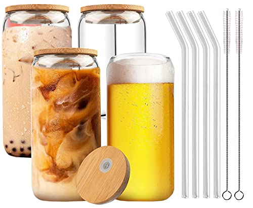 Panngu Bubble Tea Becher mit Deckel und Strohhalm 4er Set, Aesthetic Trinkgläser mit Bambusdeckel und Glasstrohhalm Eiskaffee Gläser für Ice Coffee, Cocktail, Smoothie Glas, Beer Panngu Bubble Tea Becher mit Deckel und Strohhalm 4er Set, Aesthetic Trinkgläser mit Bambusdeckel und Glasstrohhalm Eiskaffee Gläser für Ice Coffee, Cocktail, Smoothie Glas, Beer von Panngu