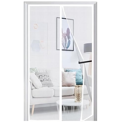 Panngu Fliegengitter Balkontür Magnet 110x210cm, 2024 Verstärkt Fliegenvorhang Terrassentür Magnete Türe Ohne Bohren, Fliegennetz Balkon Insektenschutz Tür, Magnetische Moskitonetz Vorhang Weiß von Panngu