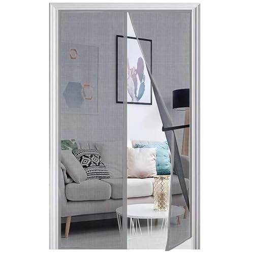Panngu Fliegengitter Balkontür Magnet 110x205cm, 2024 Verstärkt Fliegenvorhang Terrassentür Magnete Türe Ohne Bohren, Fliegennetz Balkon Insektenschutz Tür, Magnetische Moskitonetz Vorhang Grau von Panngu