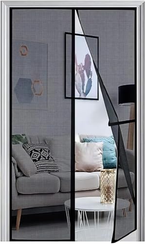 Panngu Fliegengitter Balkontür Magnet 80x210cm, 2024 Verstärkt Fliegenvorhang Terrassentür Magnete Türe Ohne Bohren, Fliegennetz Balkon Insektenschutz Tür, Magnetische Moskitonetz Vorhang Schwarz von Panngu